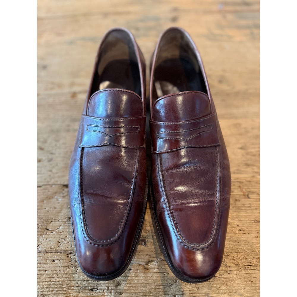 Salvatore Ferragamo Men's Burgundy Brown Leather Penny Loafer Shoes Size 12 D